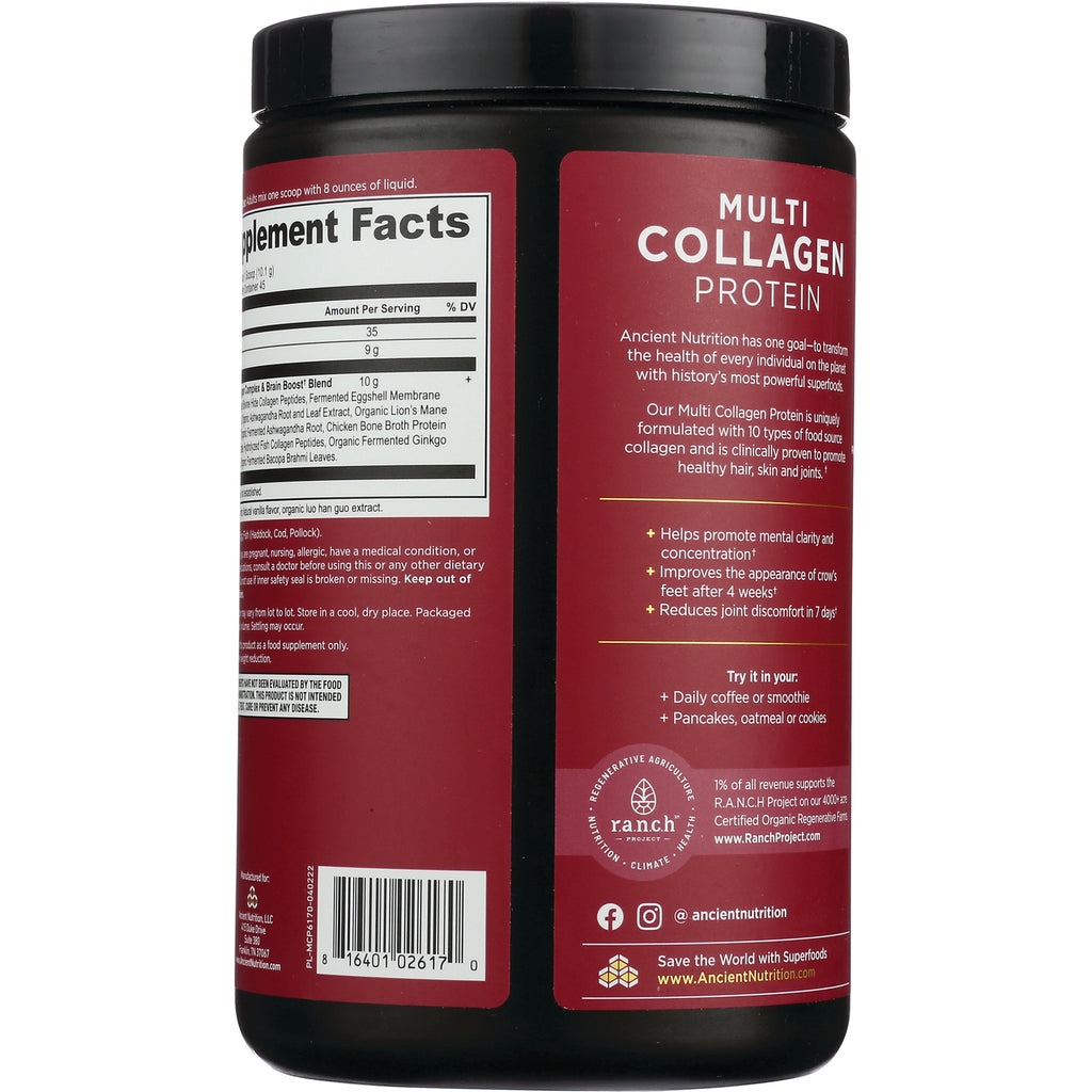 ATN093 | Back label of red Multi Collagen Protein tub showing Supplement Facts panel, product claims and barcode - Thumbnail