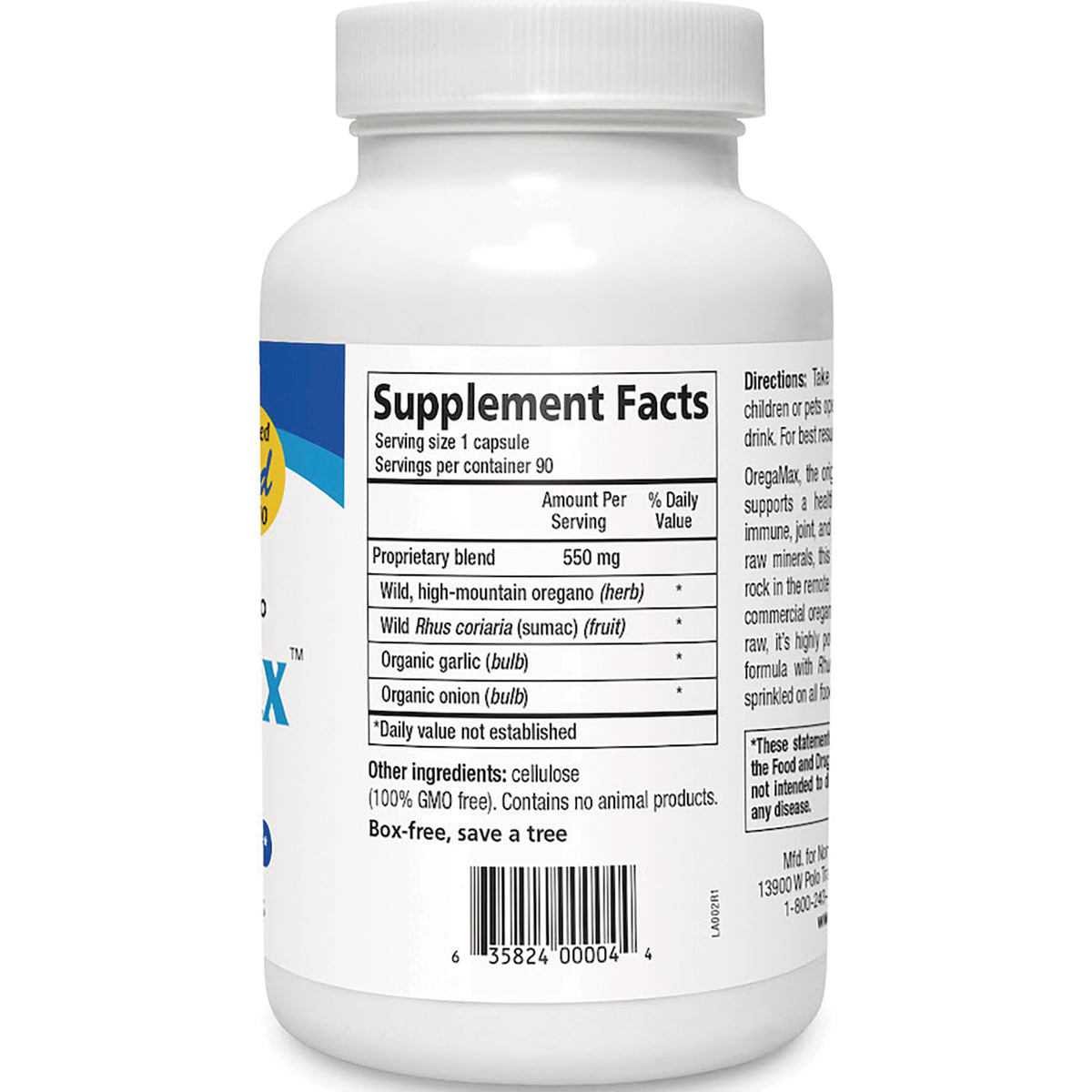 NHS010 | Back label showing Supplement Facts panel, ingredients and barcode on white supplement bottle