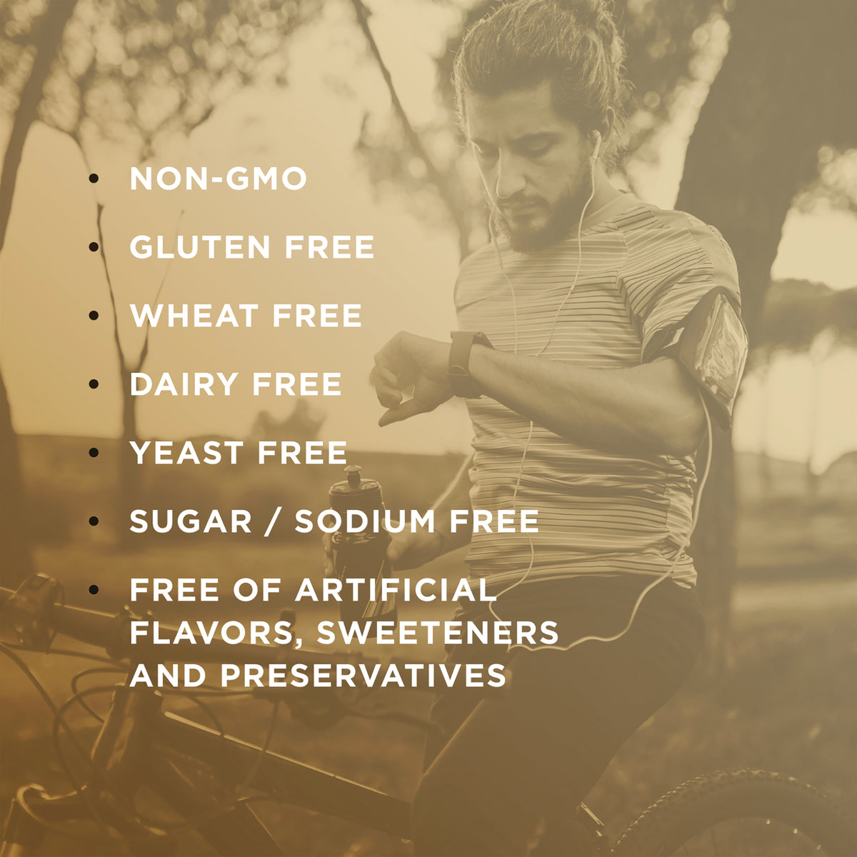 SLG310 | Infographic: NON-GMO; gluten,wheat,dairy,yeast,sugar/sodium free; no artificial flavors/sweeteners/preservatives