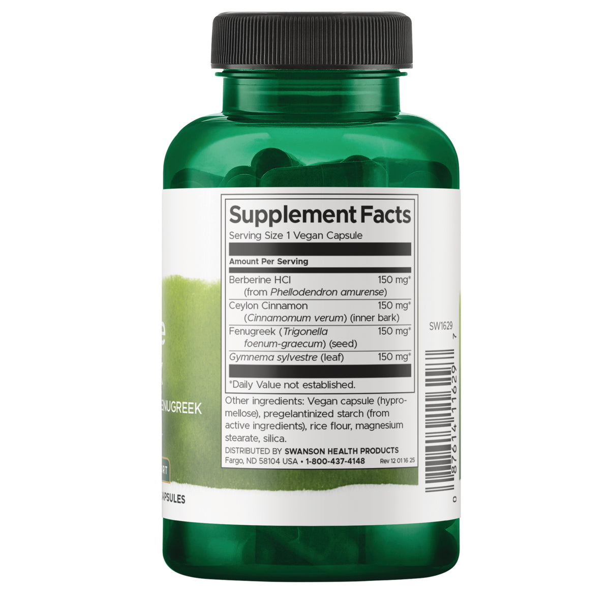SW1629 | Back label with supplement facts and serving informatione