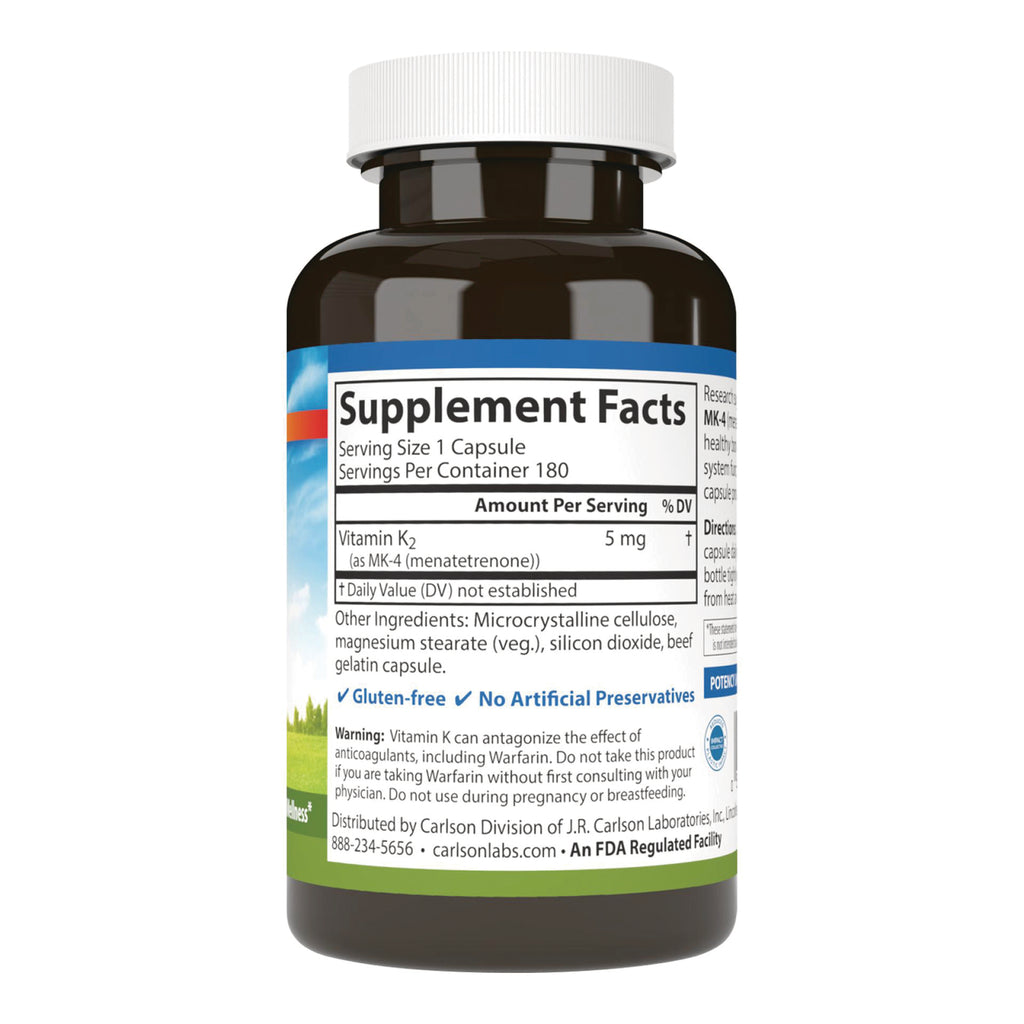 CSN189 | Supplement Facts label showing serving size 1 capsule, Vitamin K2 5 mg, ingredients and warning text - Thumbnail