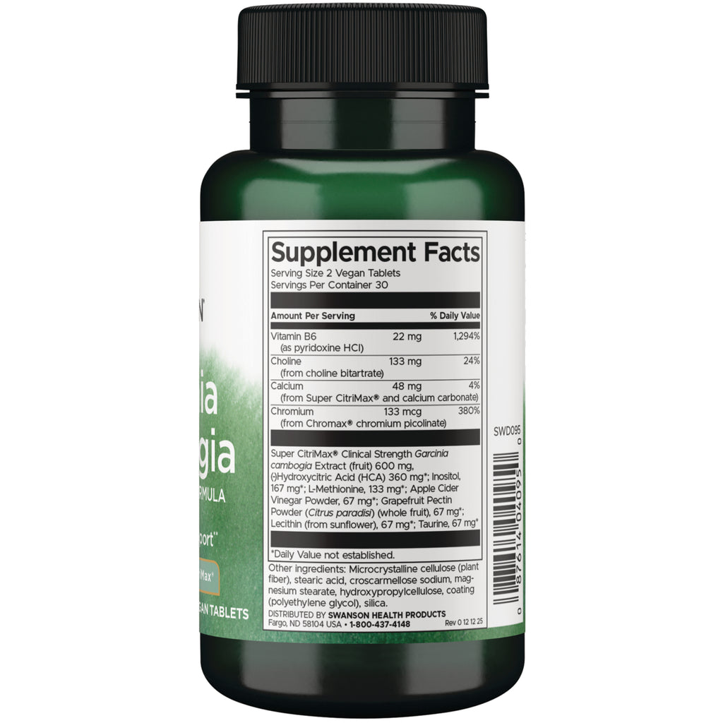 SWD095 | Back label showing Supplement Facts panel, ingredient list and barcode on green supplement bottle - Thumbnail