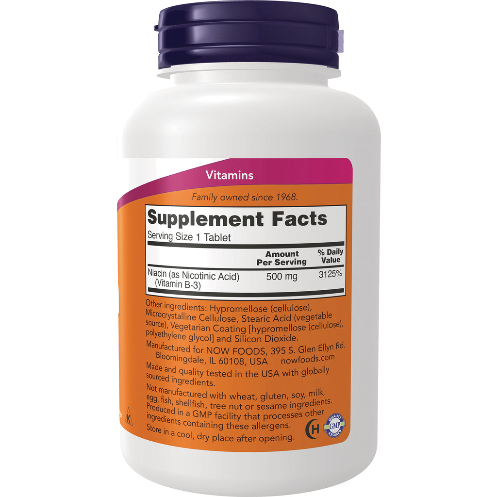 NWF1465 | supplement bottle back showing Supplement Facts panel with Niacin 500 mg and ingredient list - Thumbnail
