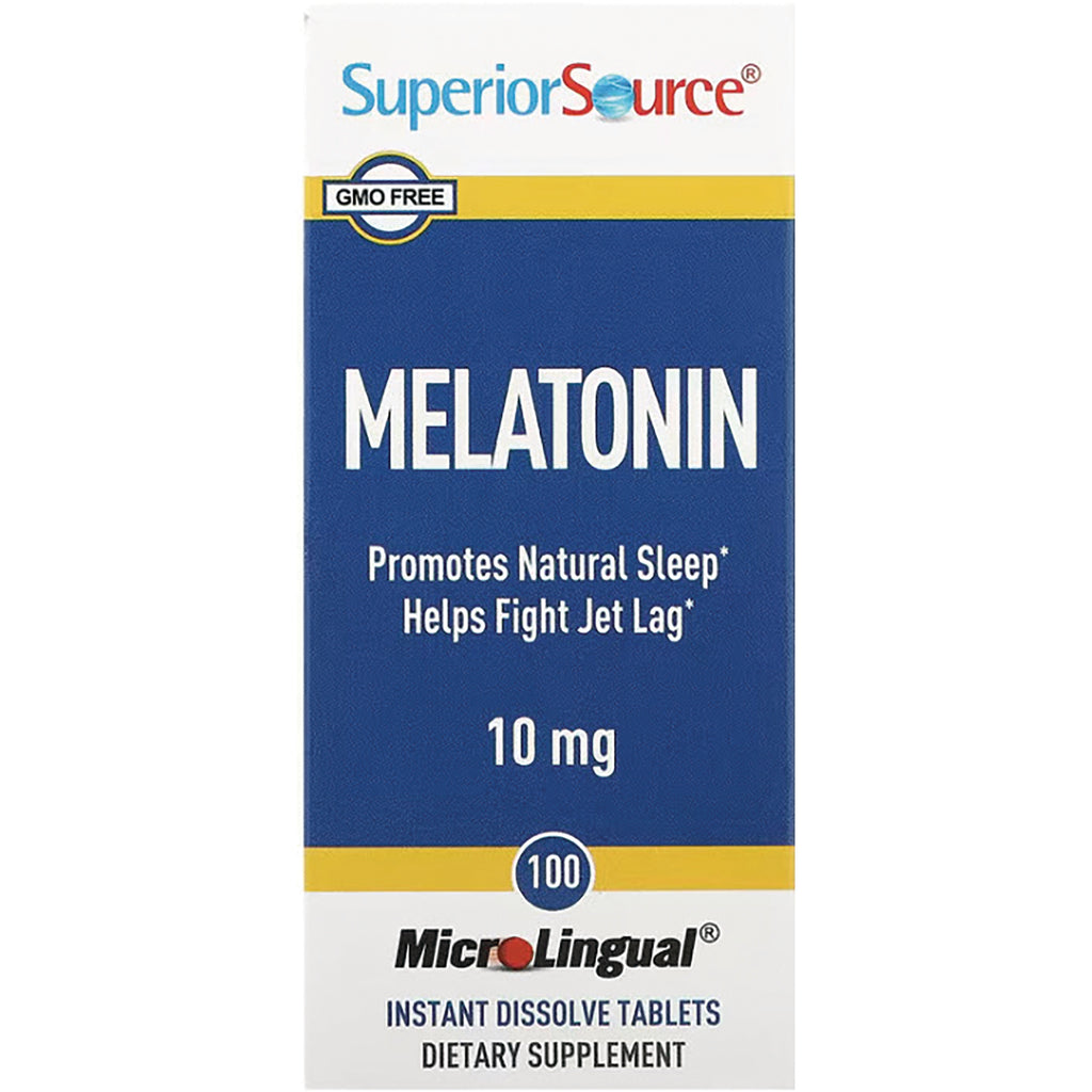 SUS031 | Superior Source Melatonin 10 mg MicroLingual tablets box front with Promotes Natural Sleep and Helps Fight Jet Lag - Thumbnail