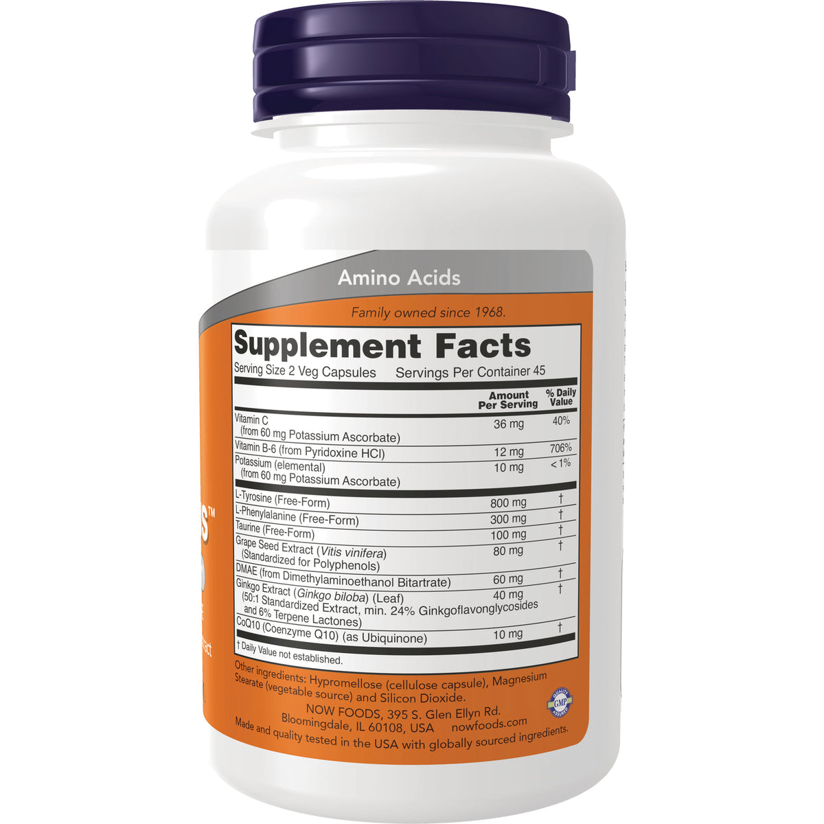 NWF1134 | Back of white supplement bottle showing Supplement Facts panel and ingredient list
