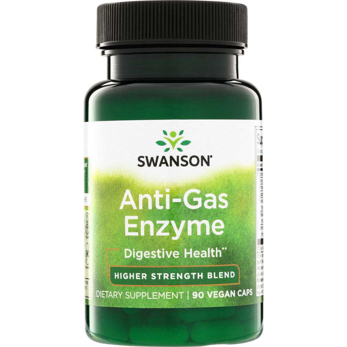 SWU527 | Swanson Anti-Gas Enzyme digestive health supplement, Higher Strength Blend, 90 vegan capsules