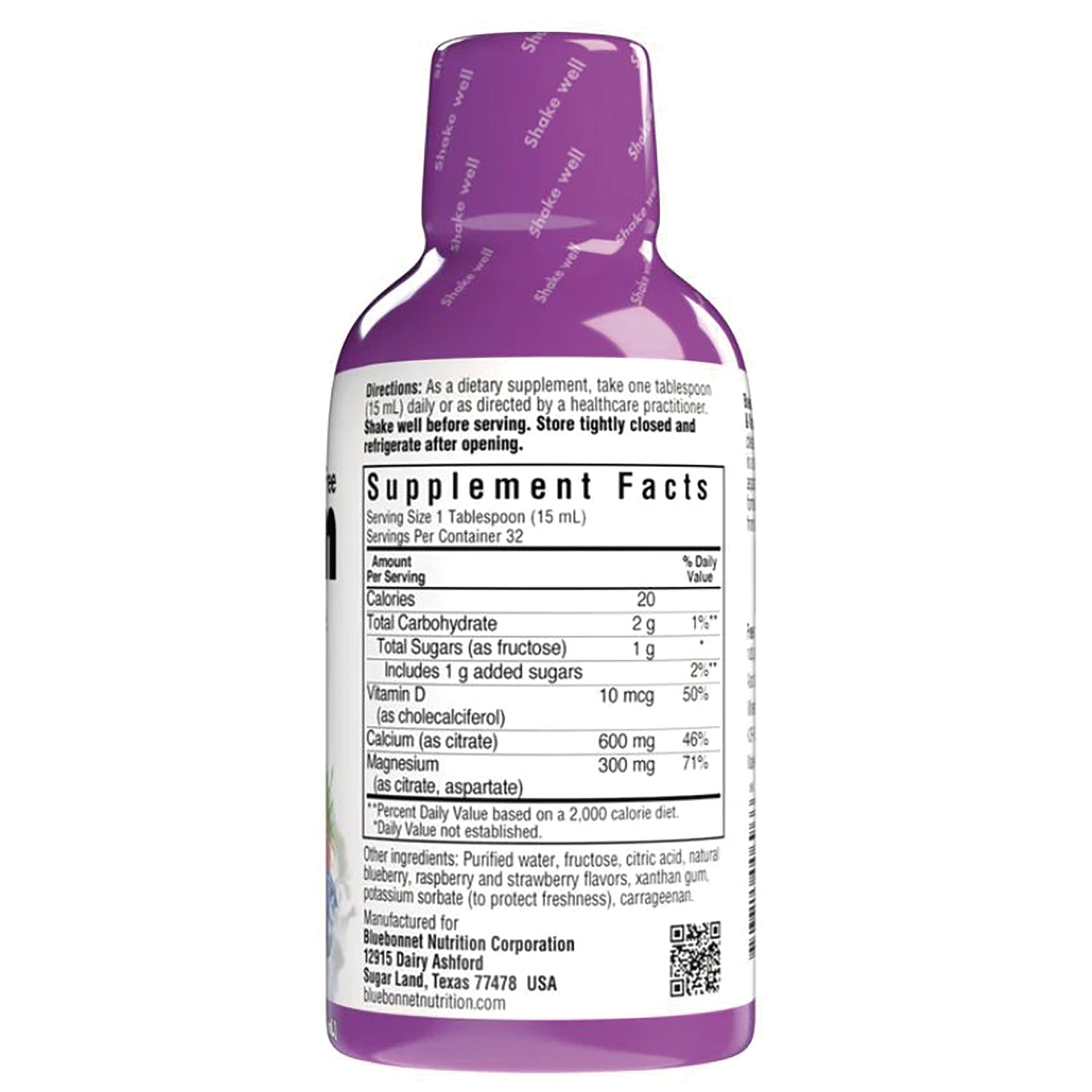 BLU091 | Back label of purple supplement bottle showing Supplement Facts panel, directions and ingredients text