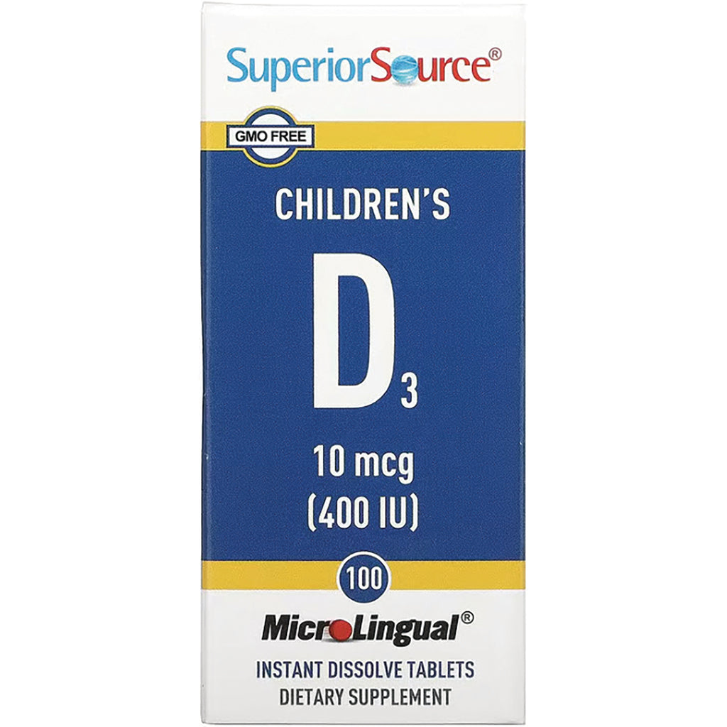SUS027 | Superior Source Children's D3 10 mcg (400 IU), 100 MicroLingual instant dissolve tablets box front - Thumbnail
