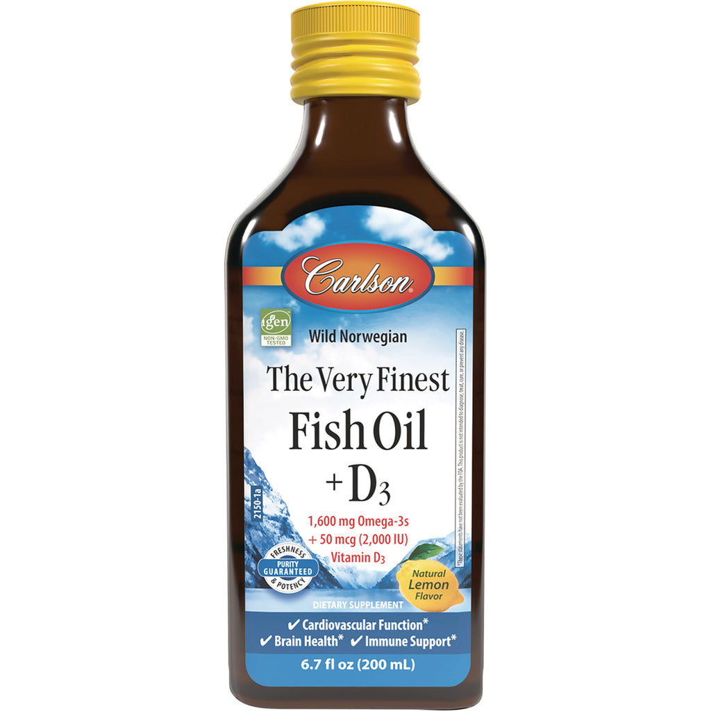 CSN322 | Carlson The Very Finest Fish Oil + D3 6.7 fl oz bottle with natural lemon flavor label - Thumbnail