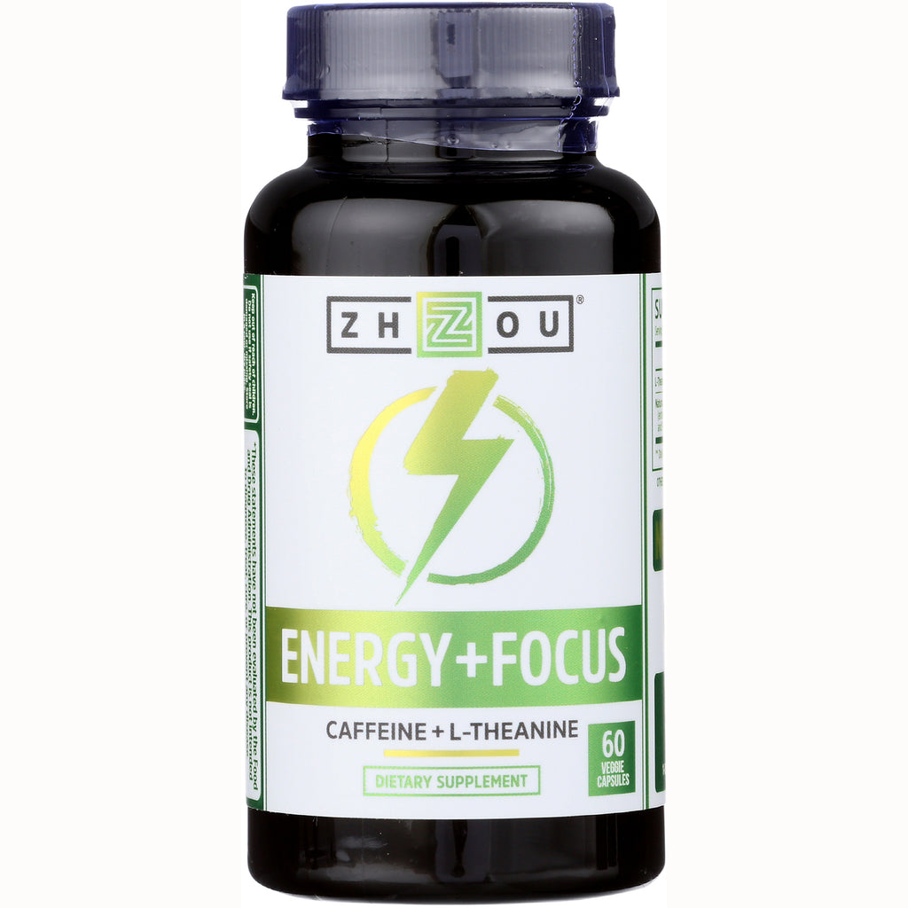 ZOU034 | Zhou Energy + Focus supplement bottle front, Caffeine + L-Theanine, 60 veggie capsules - Thumbnail