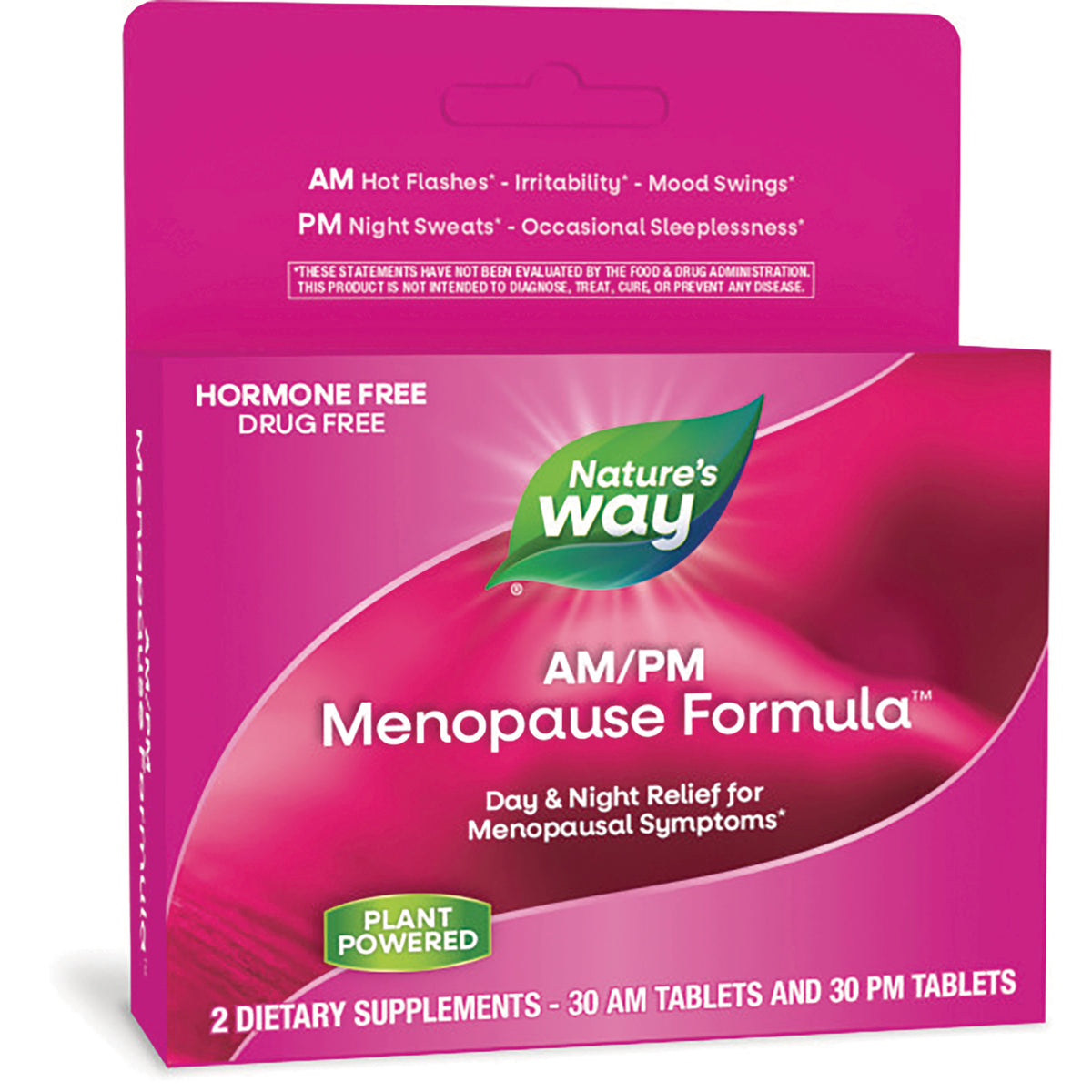 ET247 | Nature's Way AM/PM Menopause Formula pink box with brand leaf logo and Plant Powered badge