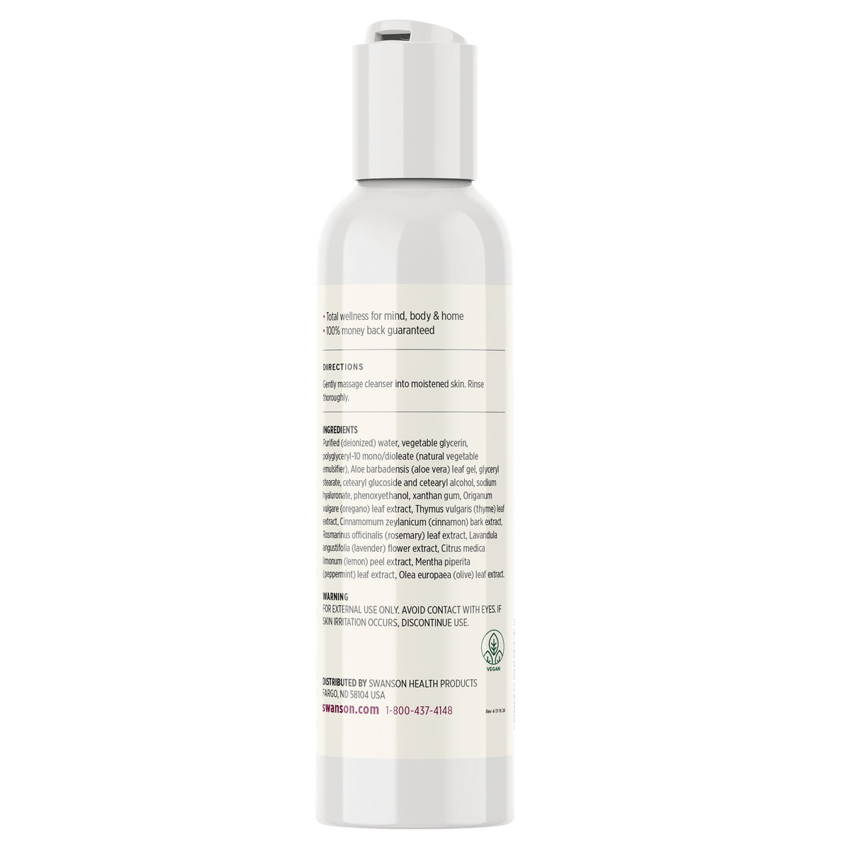 SW1445 | Ingredients, directions, and warnings label text for cleanser, including P65Warnings.ca.gov