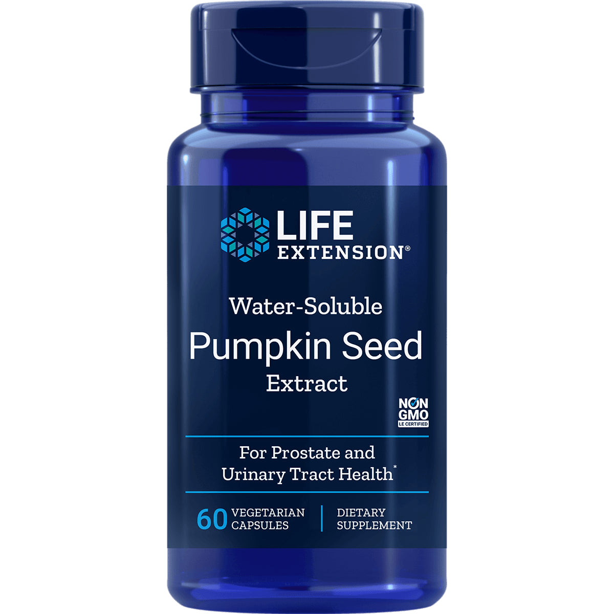 LE291 | Life Extension water-soluble Pumpkin Seed Extract bottle, 60 vegetarian capsules for prostate and urinary tract health