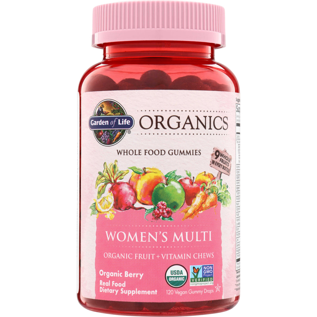 GLF239 | Garden of Life Organics Womens Multi organic fruit + vitamin chews, Organic Berry, 120 vegan gummy drops - Thumbnail