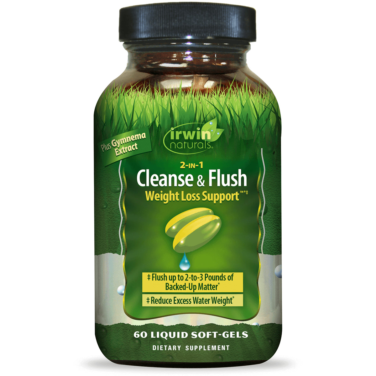 IR151 | Front view of Irwin Naturals Cleanse & Flush weight loss support bottle, 60 liquid soft-gels