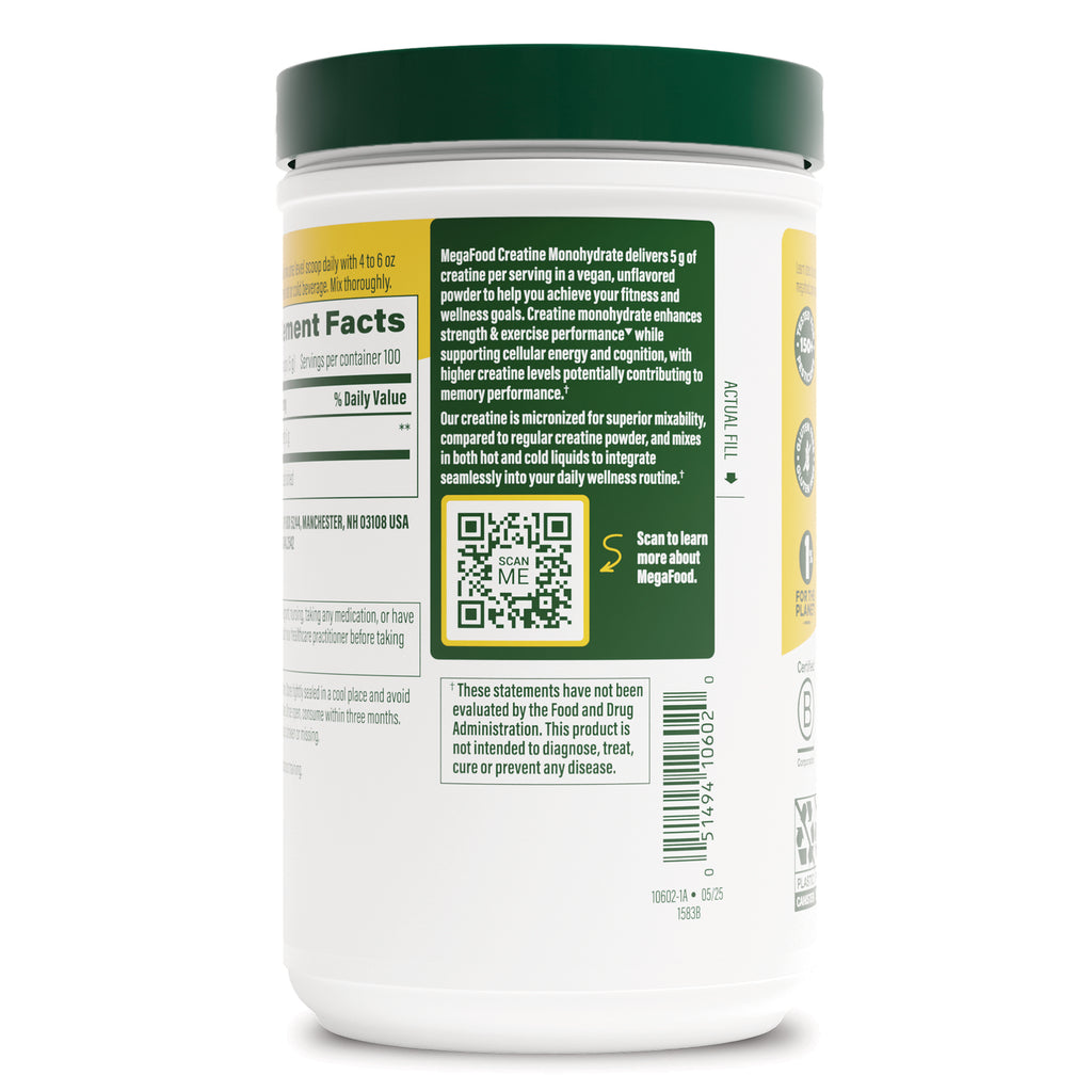 MGF148 | Back label of white supplement jar showing nutrition facts, QR code, barcode, and product text - Thumbnail