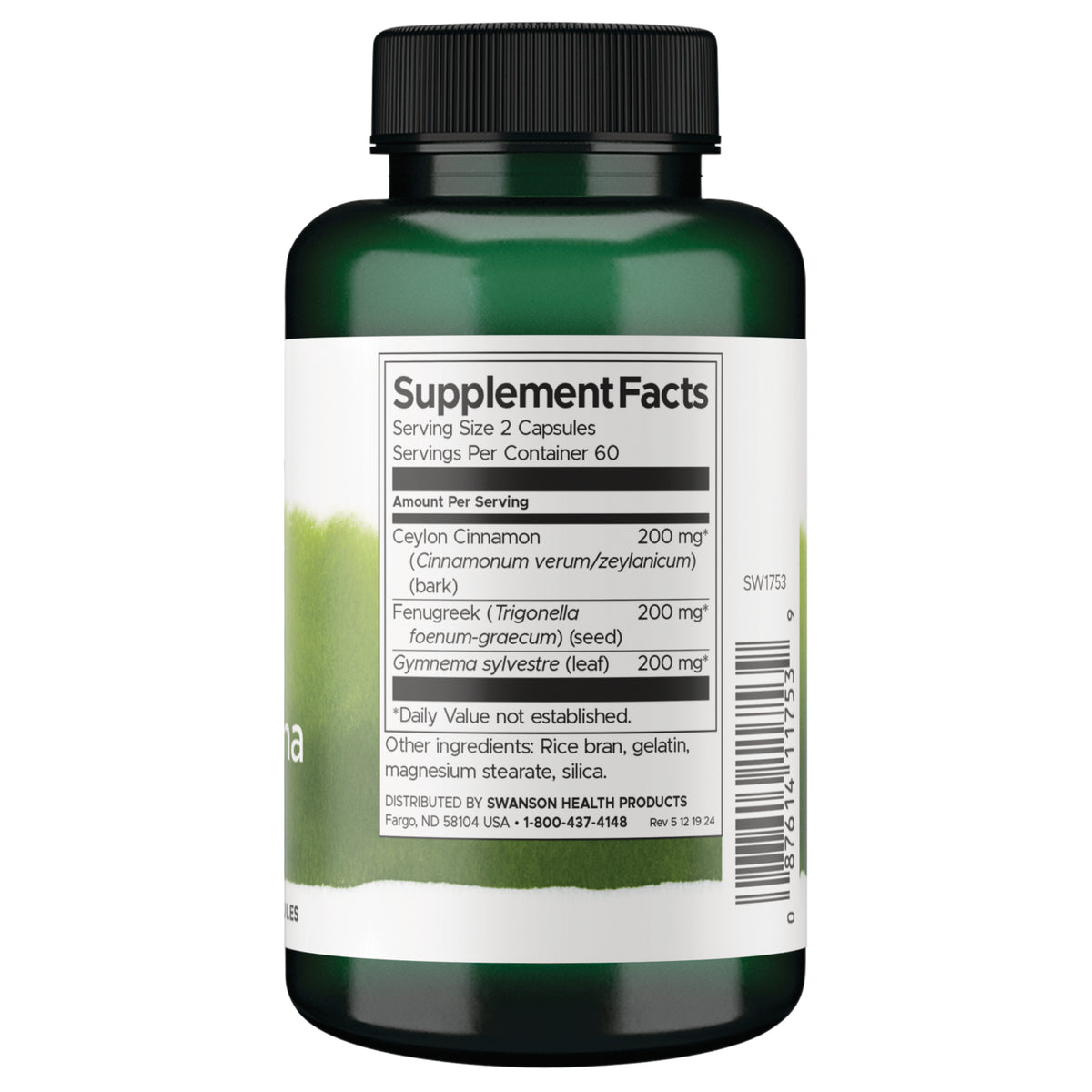 SW1753 | Back label with ingredients and serving information