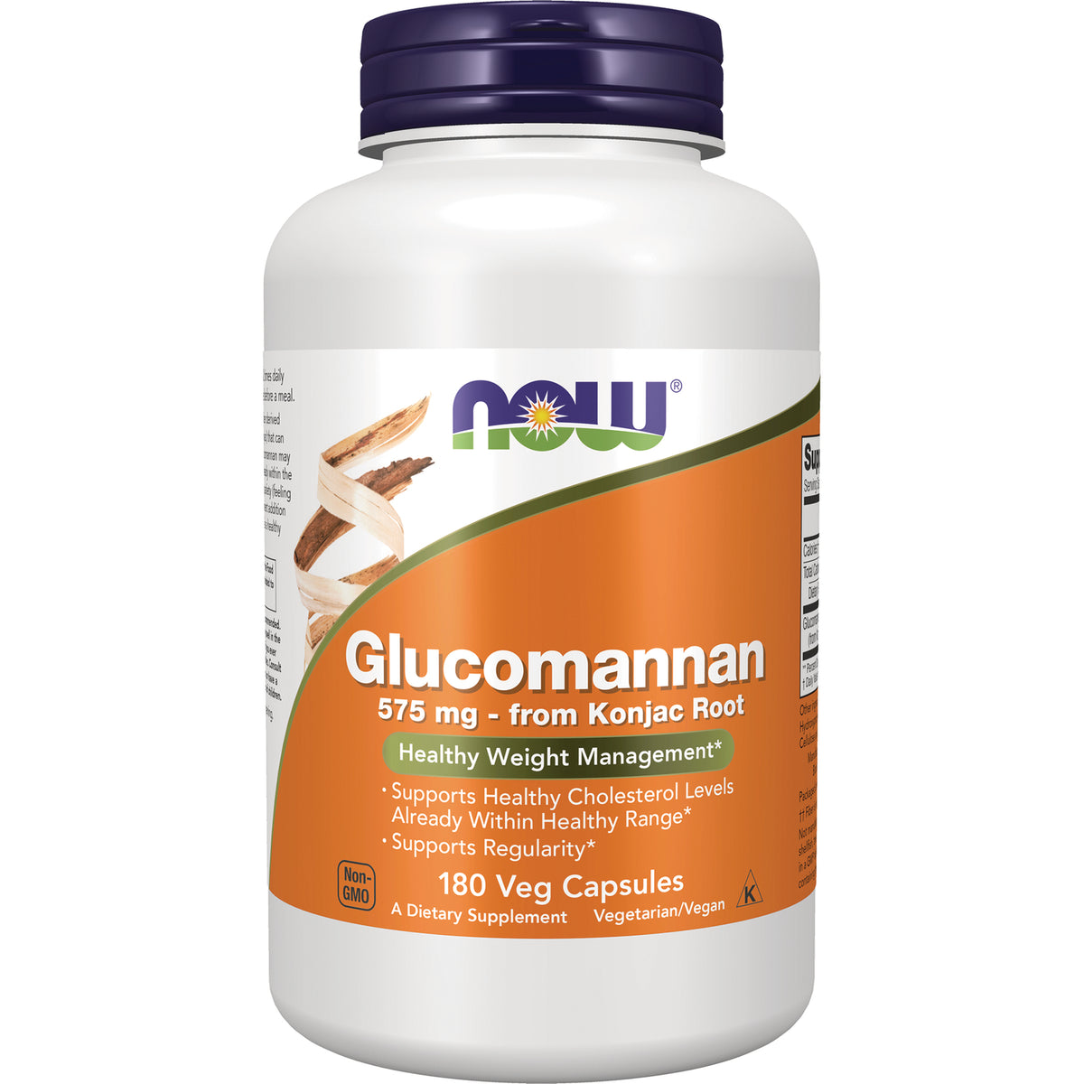 NWF544 | NOW Glucomannan 575 mg from Konjac Root bottle, 180 Veg Capsules dietary supplement