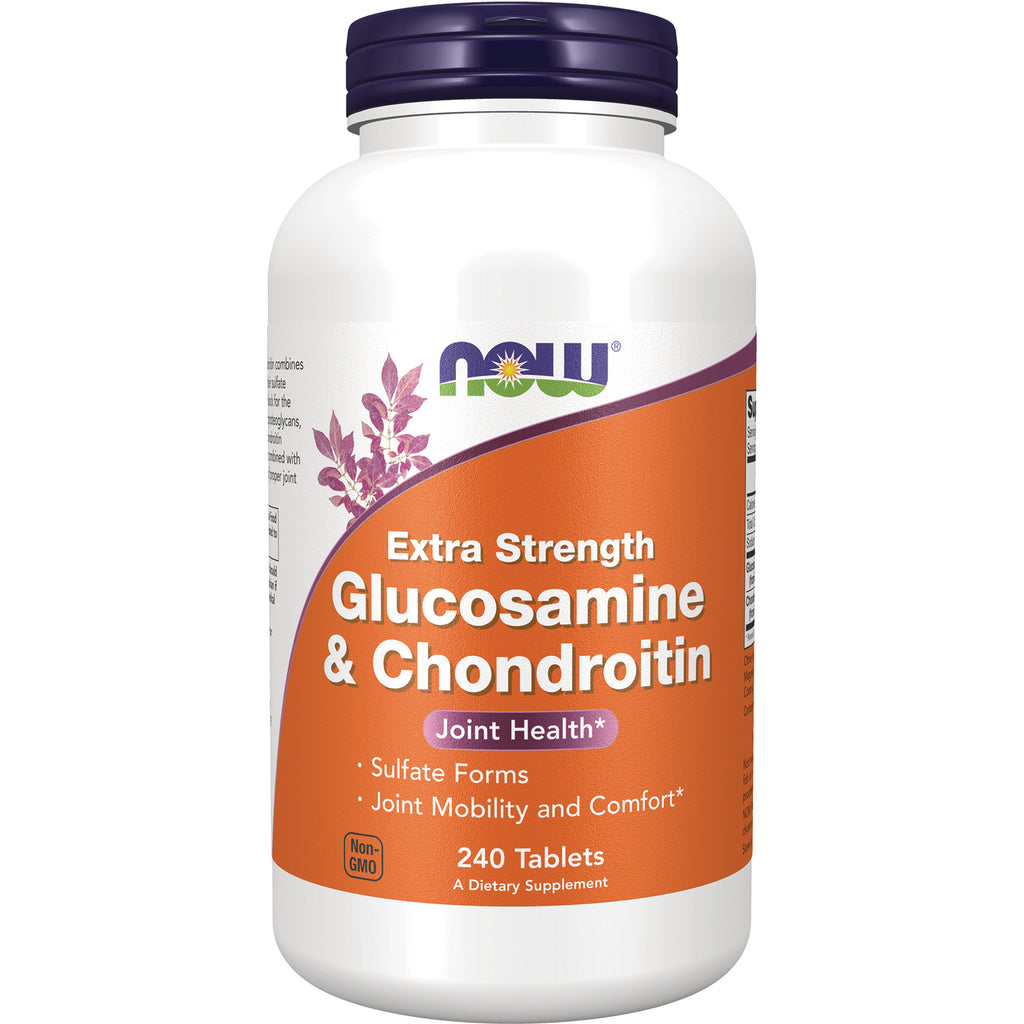 NWF676 | NOW Extra Strength Glucosamine & Chondroitin 240 Tablets bottle with orange label Joint Health - Thumbnail