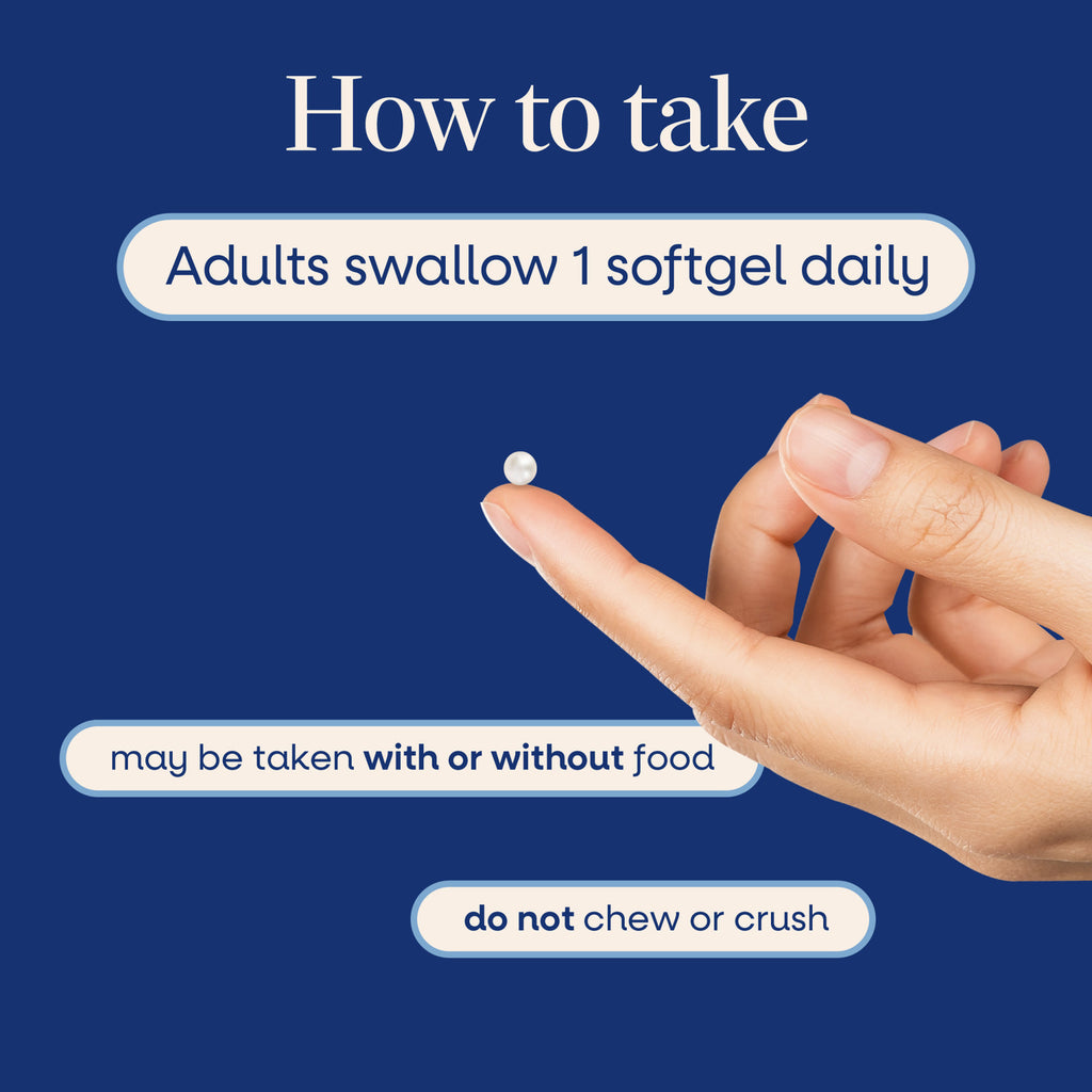 ET284 | Infographic showing how to take one softgel daily; swallow whole, may be taken with or without food - Thumbnail