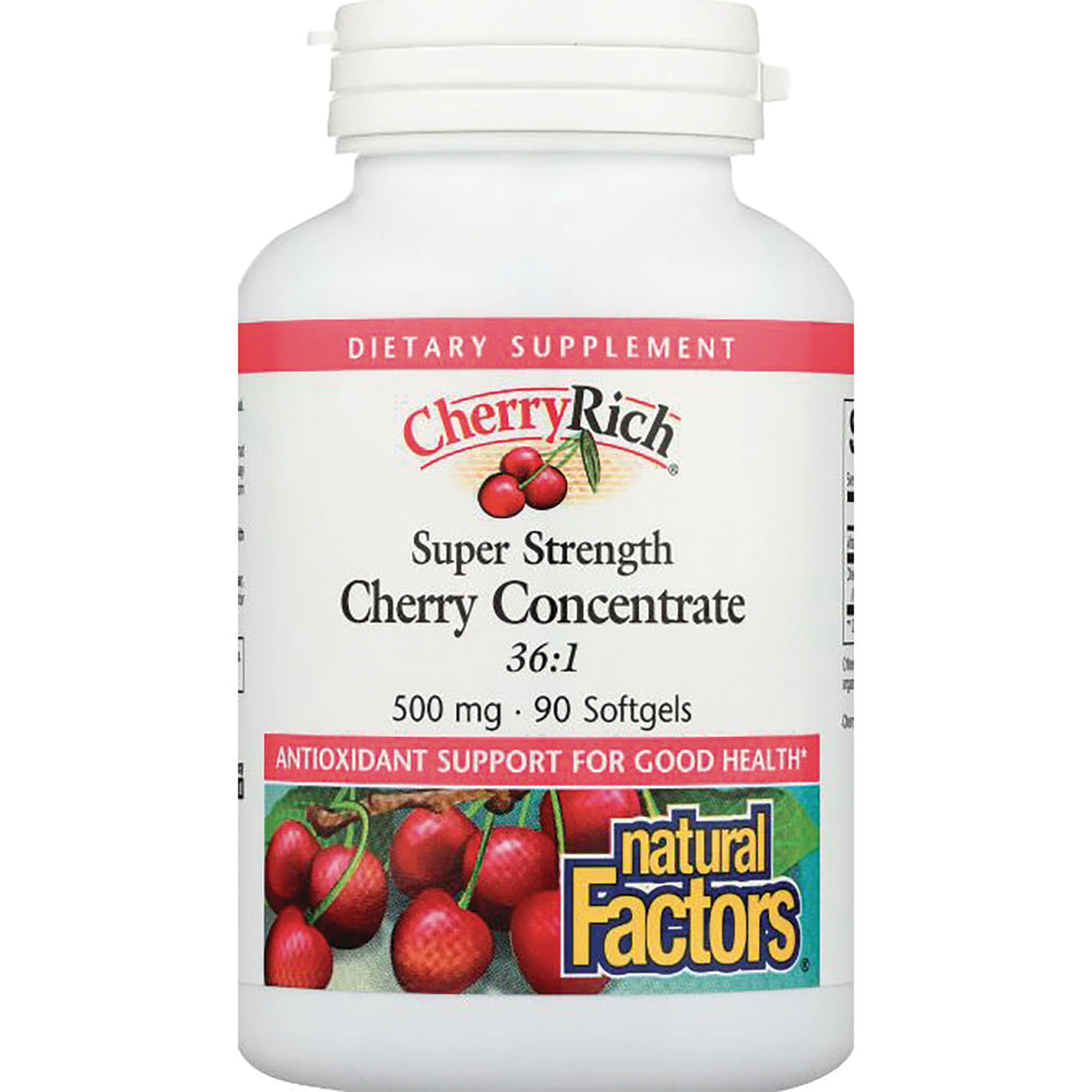 NFC134 | Natural Factors CherryRich Super Strength Cherry Concentrate 500 mg 90 softgels bottle - Thumbnail