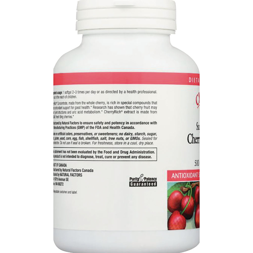 NFC134 | white supplement bottle side showing label text, cherries image and Purity & Potency Guaranteed seal - Thumbnail