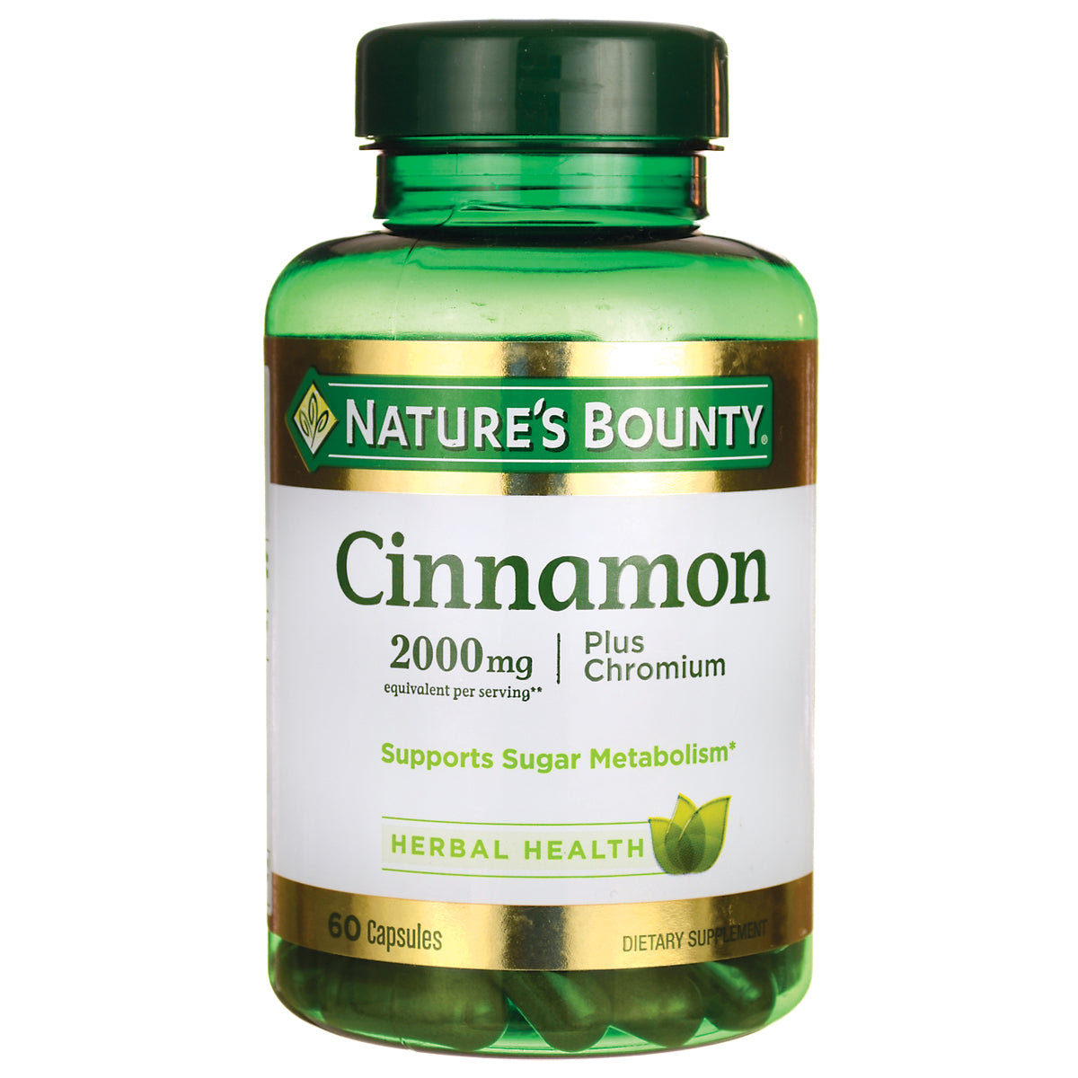 NBY020 | Nature's Bounty Cinnamon 2000 mg supplement bottle, 60 capsules