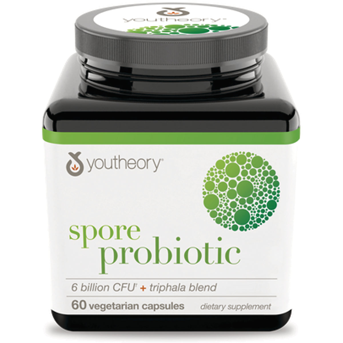 YOU018 | Youtheory Spore Probiotic, 6 billion CFU + triphala blend, 60 vegetarian capsules bottle