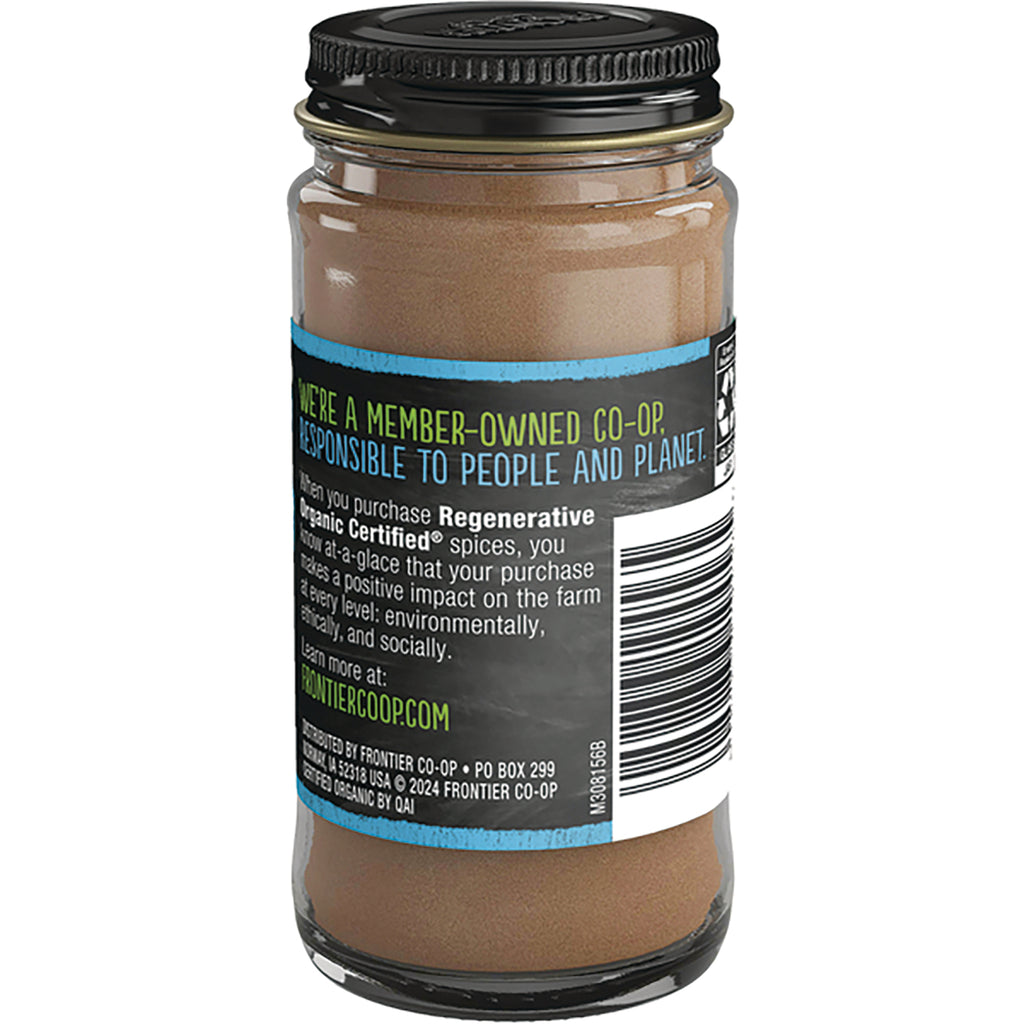 FNP008 | back of glass spice jar label showing Fair Trade info, net wt 1.76 oz (50g) and frontiercoop.com - Thumbnail