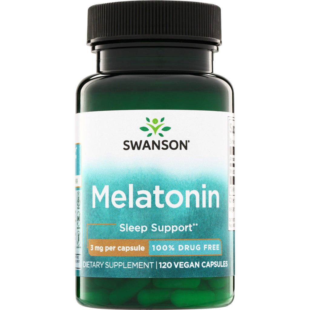 SW502 | Swanson Melatonin bottle, Sleep Support, 3 mg per capsule, 120 vegan capsules - Thumbnail