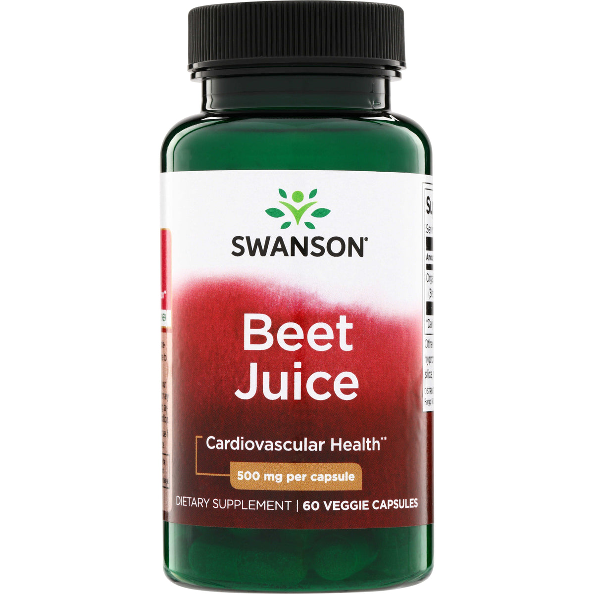 SWU814 | Swanson Beet Juice supplement bottle, 500 mg per capsule, 60 veggie capsules, Cardiovascular Health