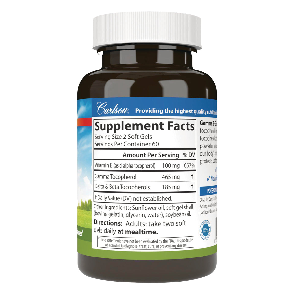 CSN249 | back label showing Supplement Facts with serving size 2 soft gels and ingredient amounts