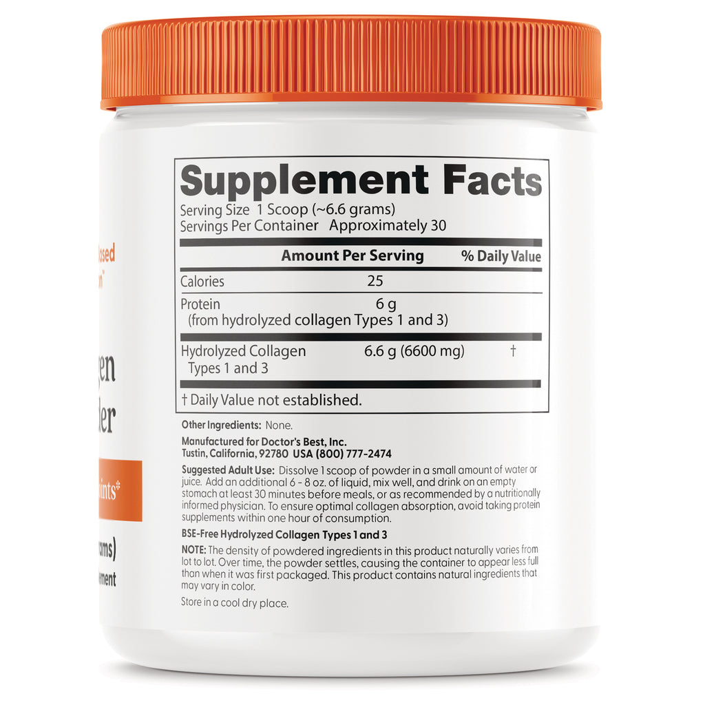 DB128 | Back label showing Supplement Facts with serving size 1 scoop (~6.6 grams) and hydrolyzed collagen 6.6 g - Thumbnail
