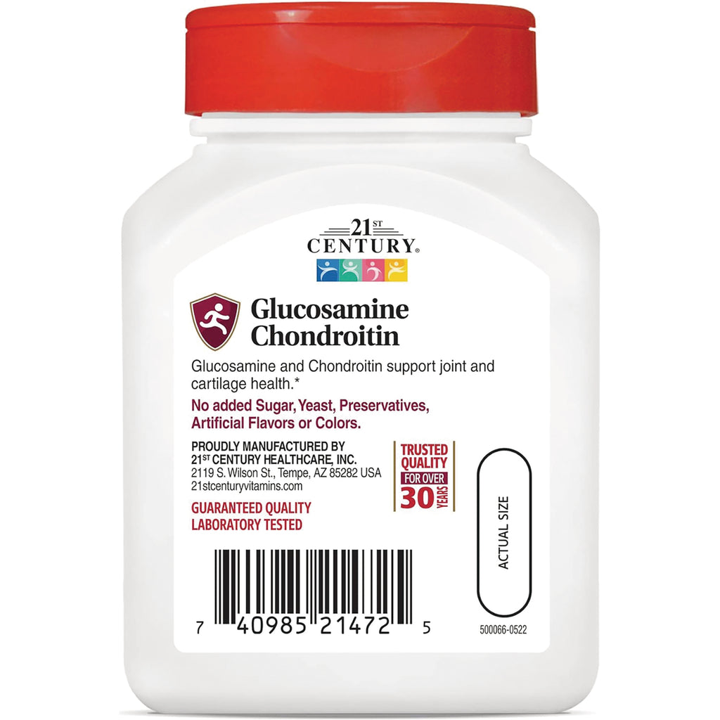 CNT060 | 21st Century Glucosamine Chondroitin bottle label showing product name, claims no added sugar, guaranteed quality and barcode - Thumbnail