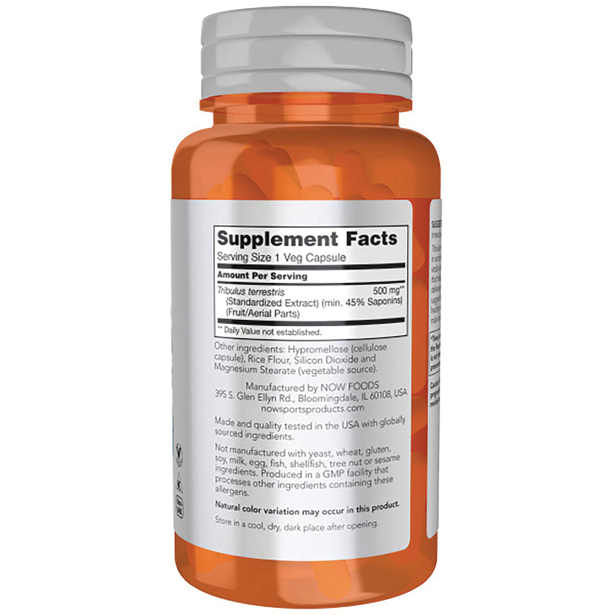 NWF356 | Back of orange supplement bottle showing Supplement Facts panel and ingredient text