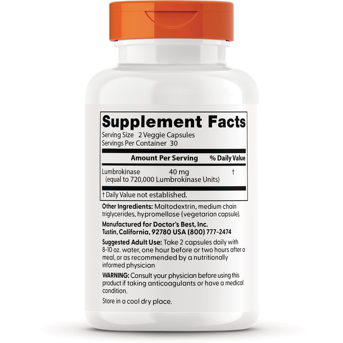 DB188 | Supplement facts label on white bottle showing serving size 2 veggie capsules, ingredients and usage directions