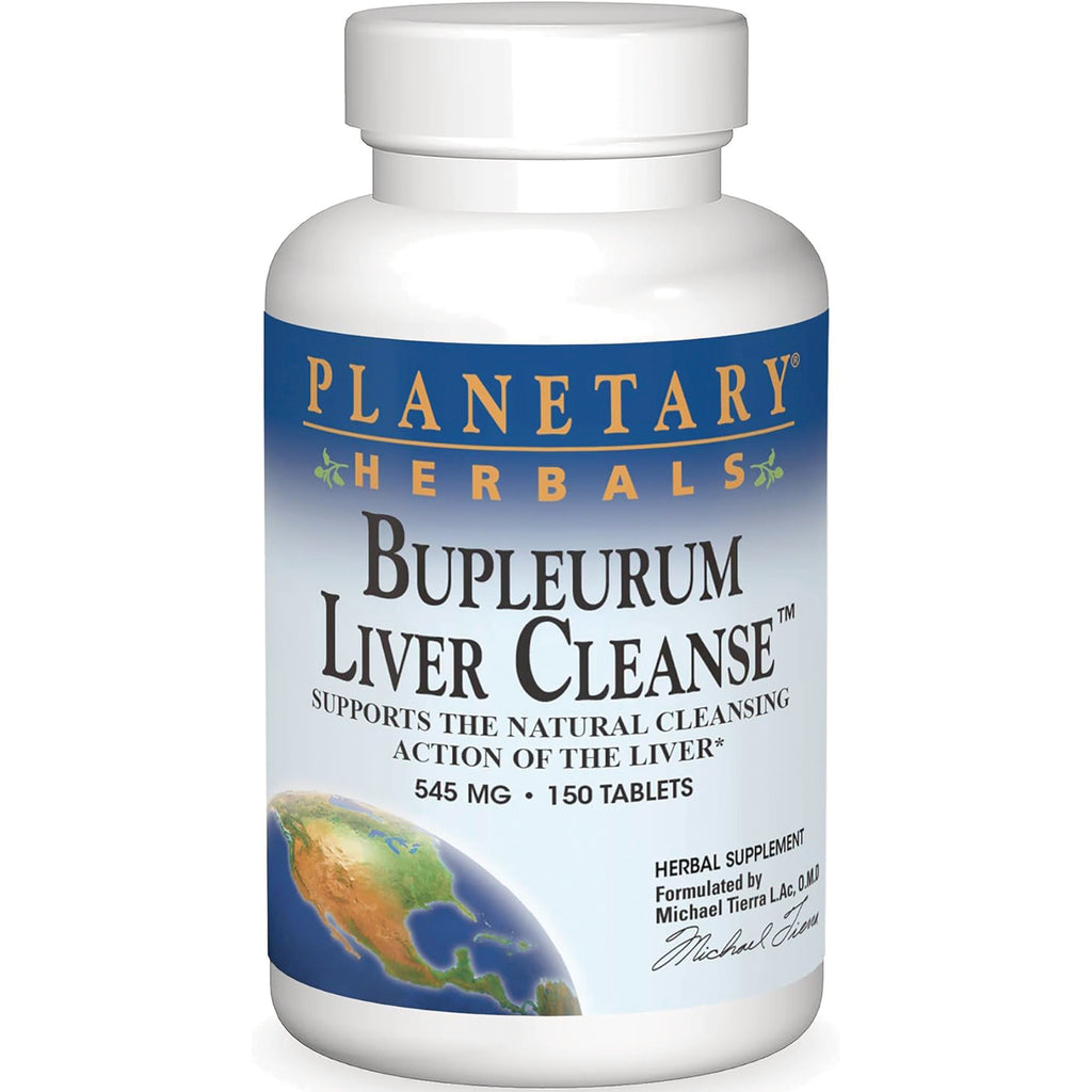 PF042 | Planetary Herbals Bupleurum Liver Cleanse bottle labeled 545 MG  150 TABLETS, white bottle with blue label - Thumbnail