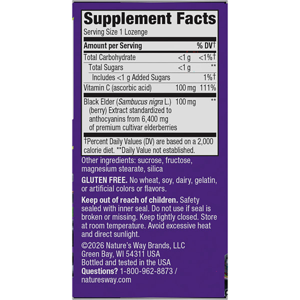 NW662 | Back label showing Supplement Facts, ingredients list, GLUTEN FREE notice and storage and safety warnings