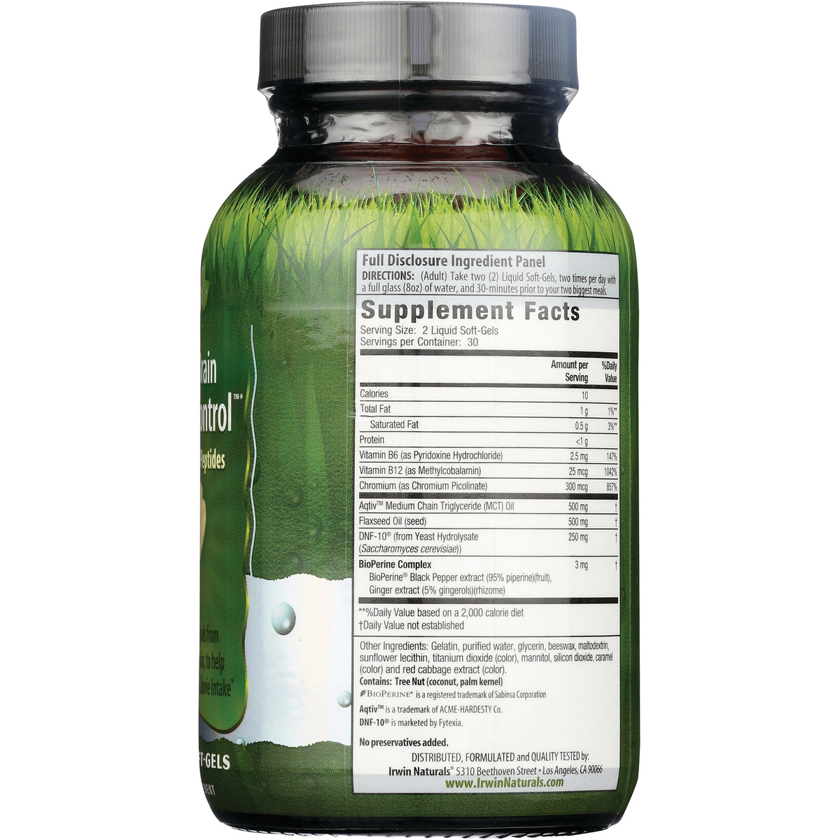 IR259 | back of green supplement bottle showing Supplement Facts panel, ingredients and serving size details