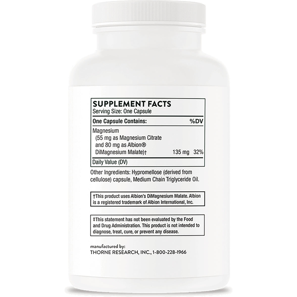 TRN011 | Back label with Supplement Facts for magnesium capsules, 135 mg per capsule
