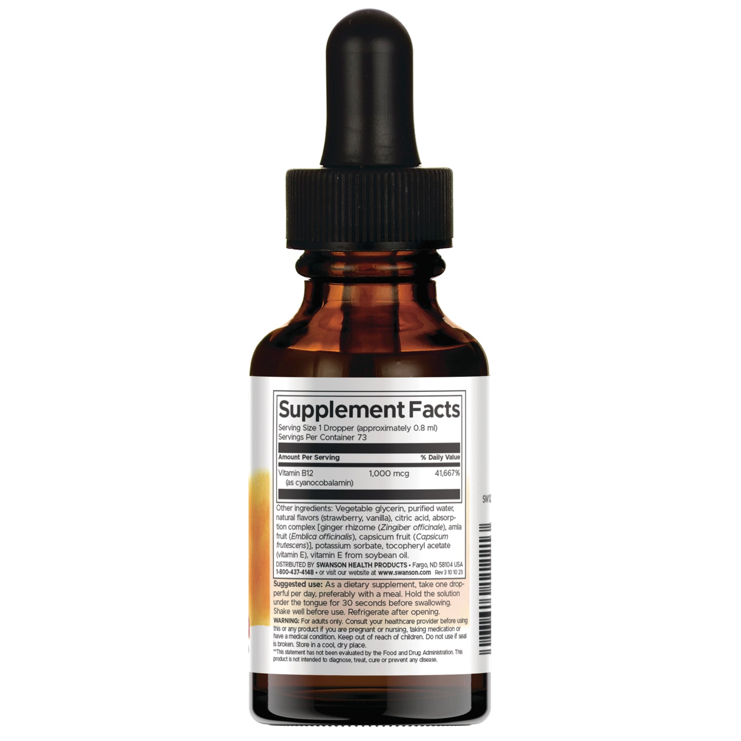 SW1221 | Supplement Facts panel for liquid Vitamin B12 1,000 mcg