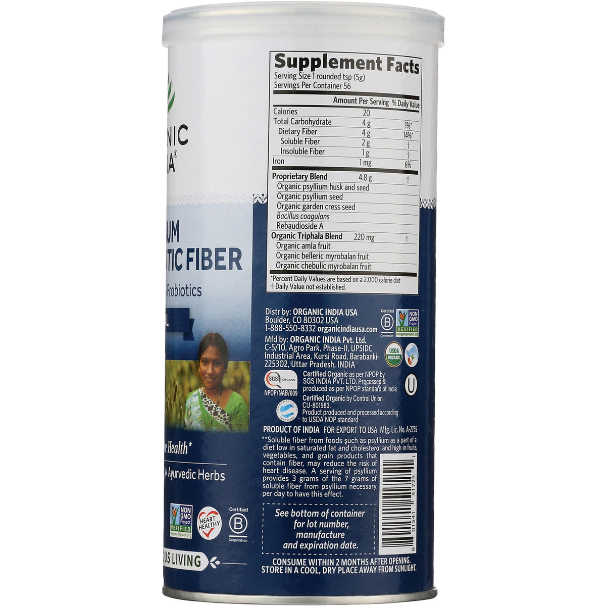 RGN081 | back label showing Supplement Facts, ingredient list and barcode on blue canister