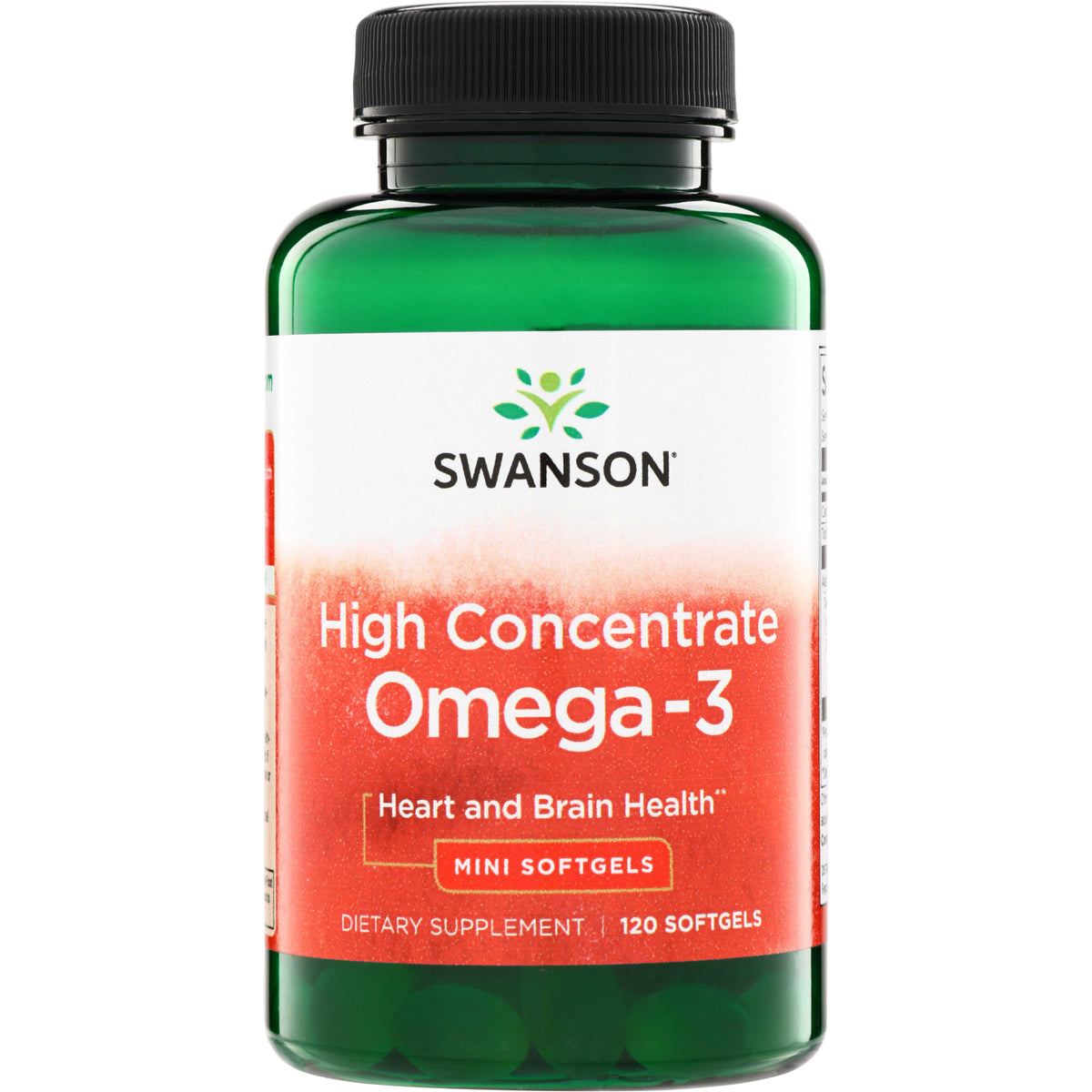 SWE095 | Swanson High Concentrate Omega-3 mini softgels, Heart and Brain Health, 120 softgels bottle front