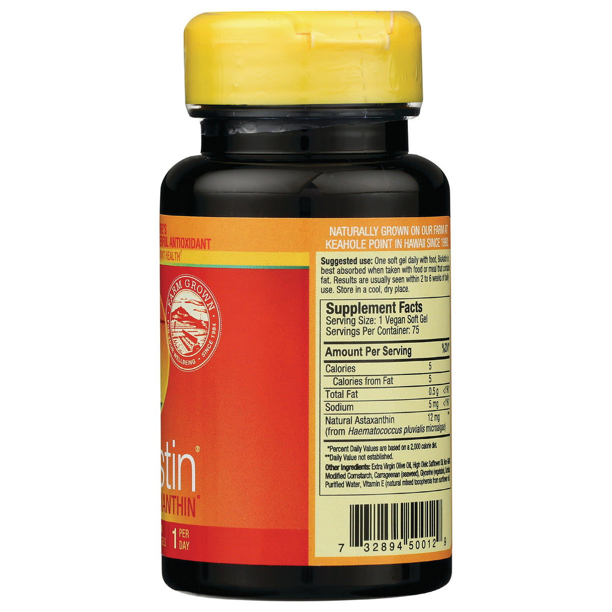 NUT026 | Back of supplement bottle showing Supplement Facts panel, ingredients, and barcode