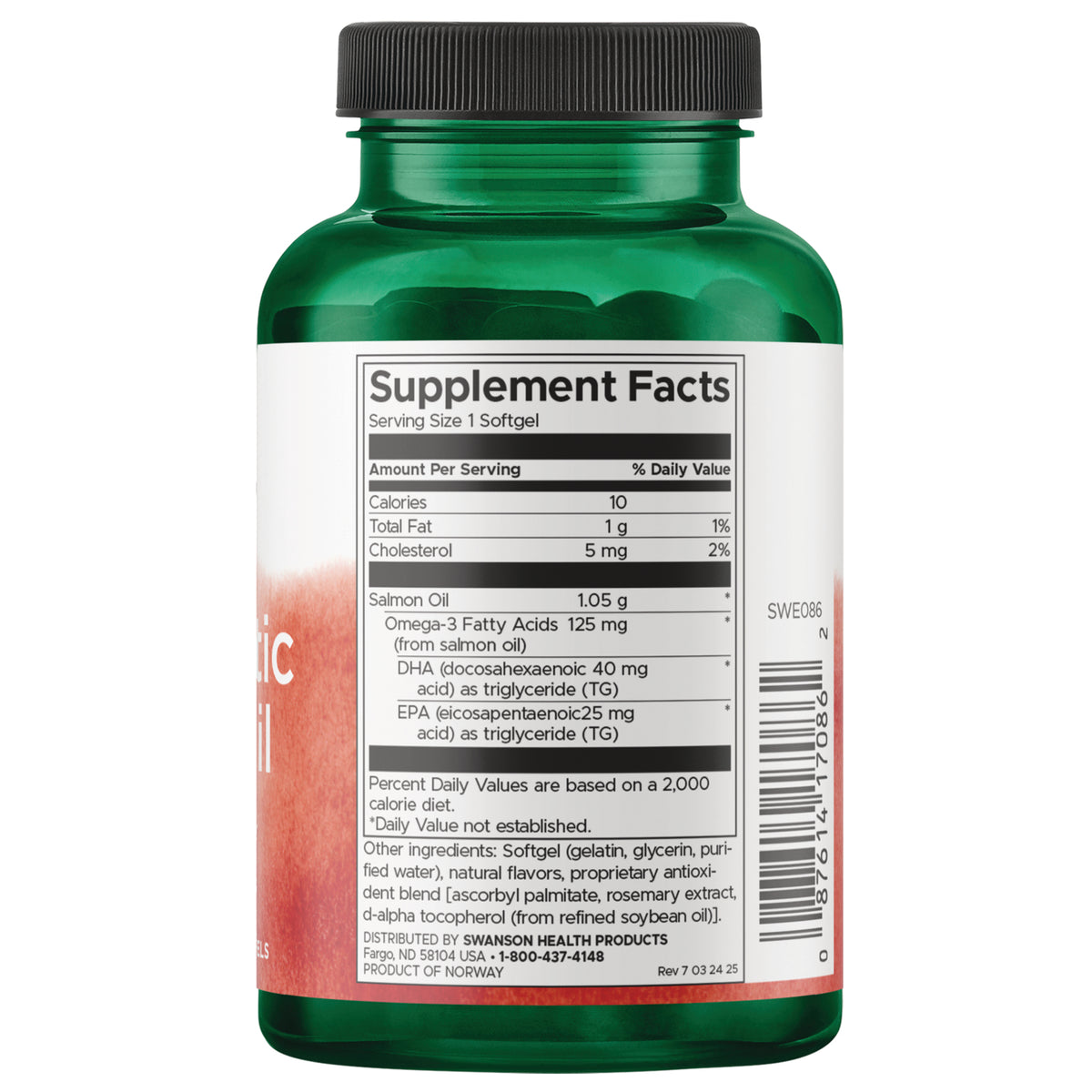 SWE087 | Back label with Supplement Facts and ingredients for salmon oil softgels