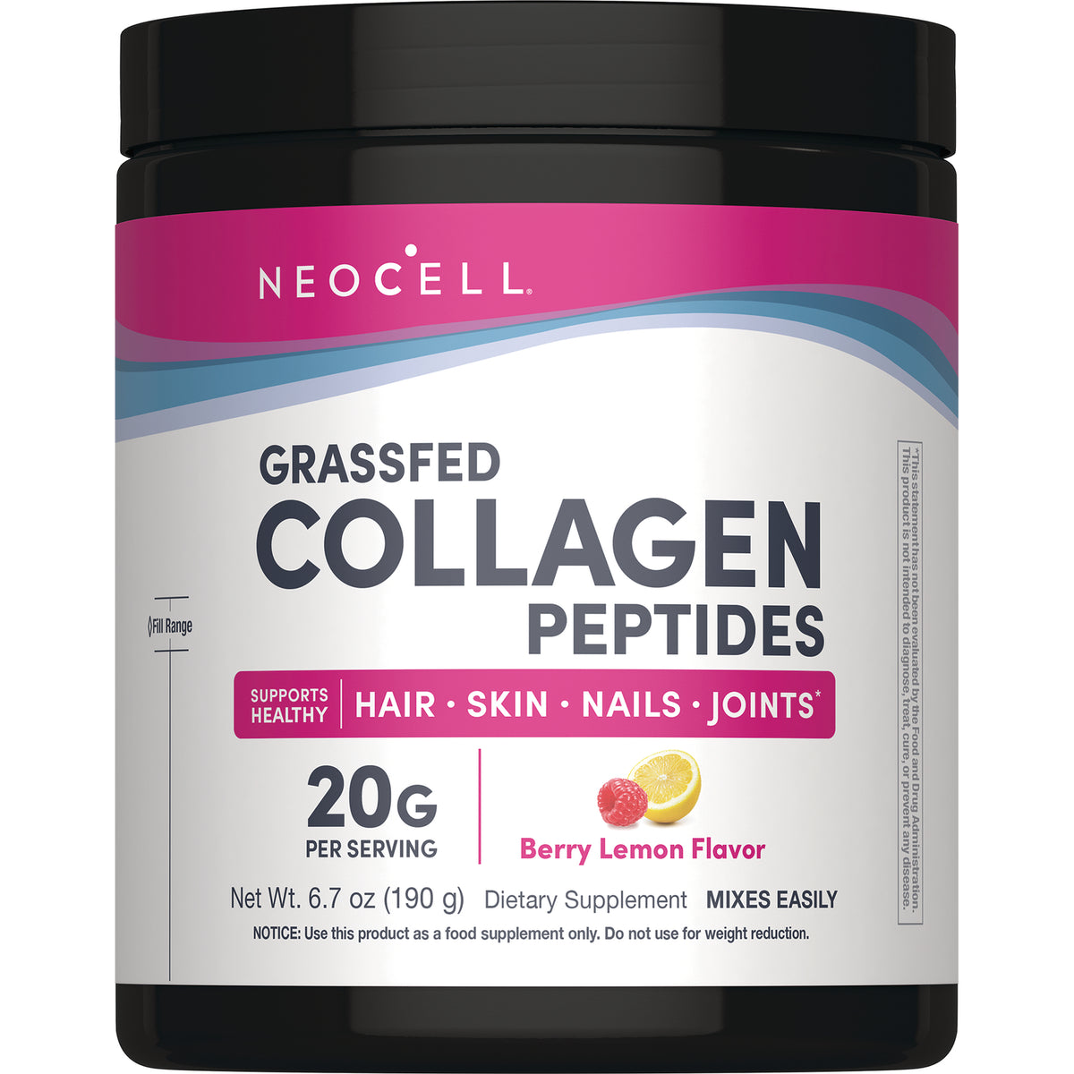 NEC045 | NeoCell Grassfed Collagen Peptides tub, Berry Lemon Flavor, 20g per serving