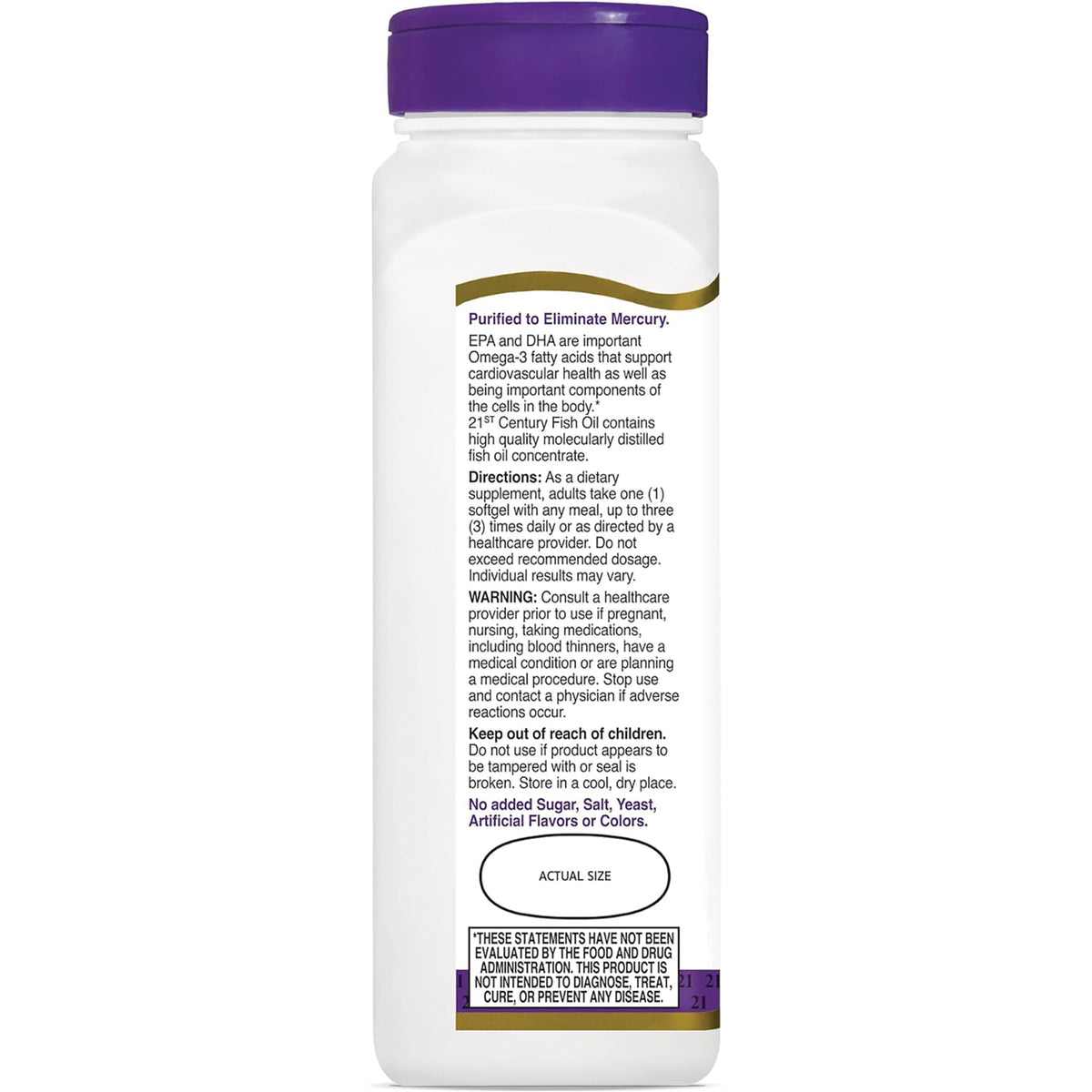 CNT117 | Back label showing directions, warnings, and supplement text on a white bottle with purple cap