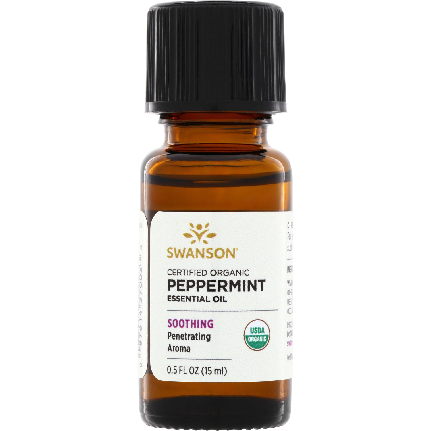 SWAR003 | Swanson Certified Organic Peppermint Essential Oil, 0.5 fl oz (15 ml), Soothing Penetrating Aroma, USDA Organic