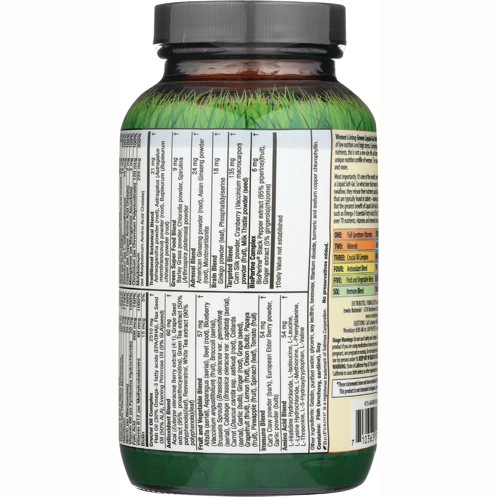 IR070 | back of supplement bottle showing supplement facts and ingredient panel with barcode and green grass label - Thumbnail