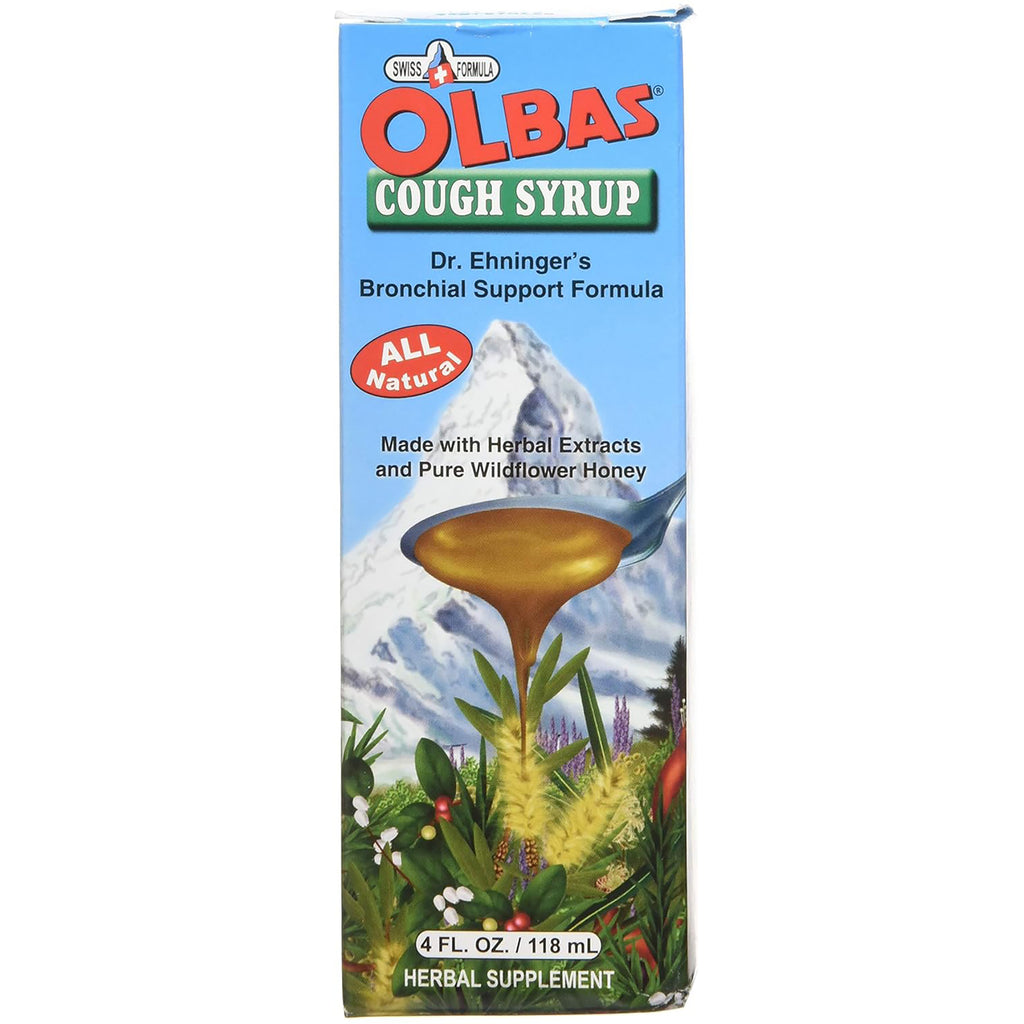 OLB003 | Olbas cough syrup box showing spoon pouring honey and mountain artwork, 4 fl oz - Thumbnail